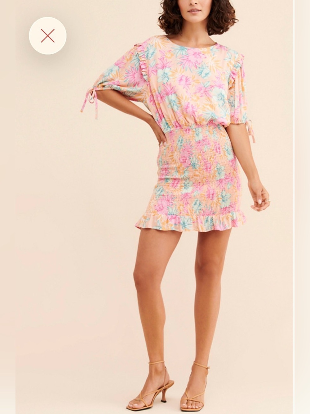 Lost + Wander Pastel Floral Smocked Mini Dress in Pink and Peach